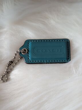 Coach Teal Leather Key Tag with Bead Chain